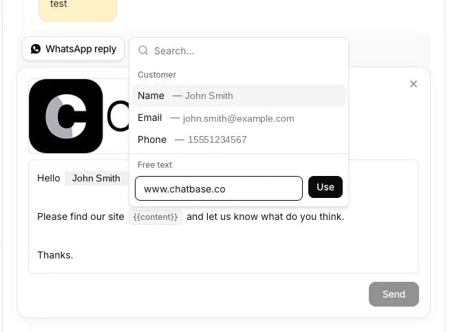 Variable mapping popover with a value filled in