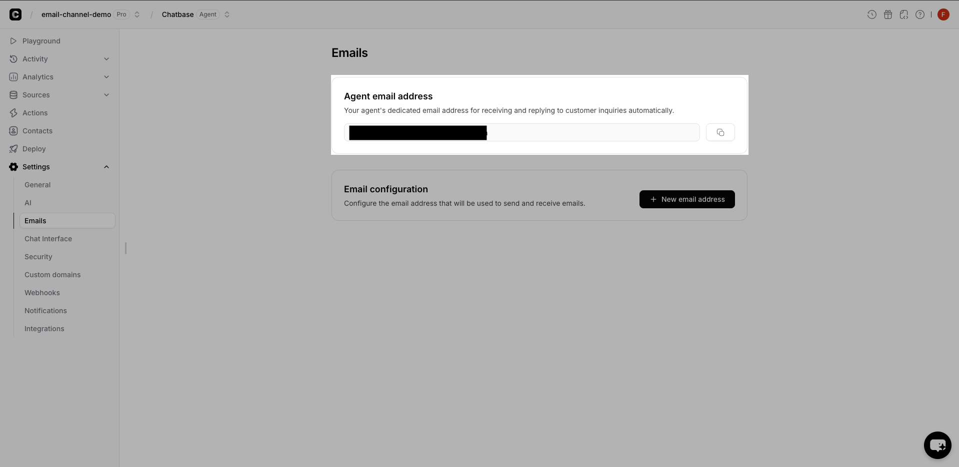 Agent email address displayed in Email settings