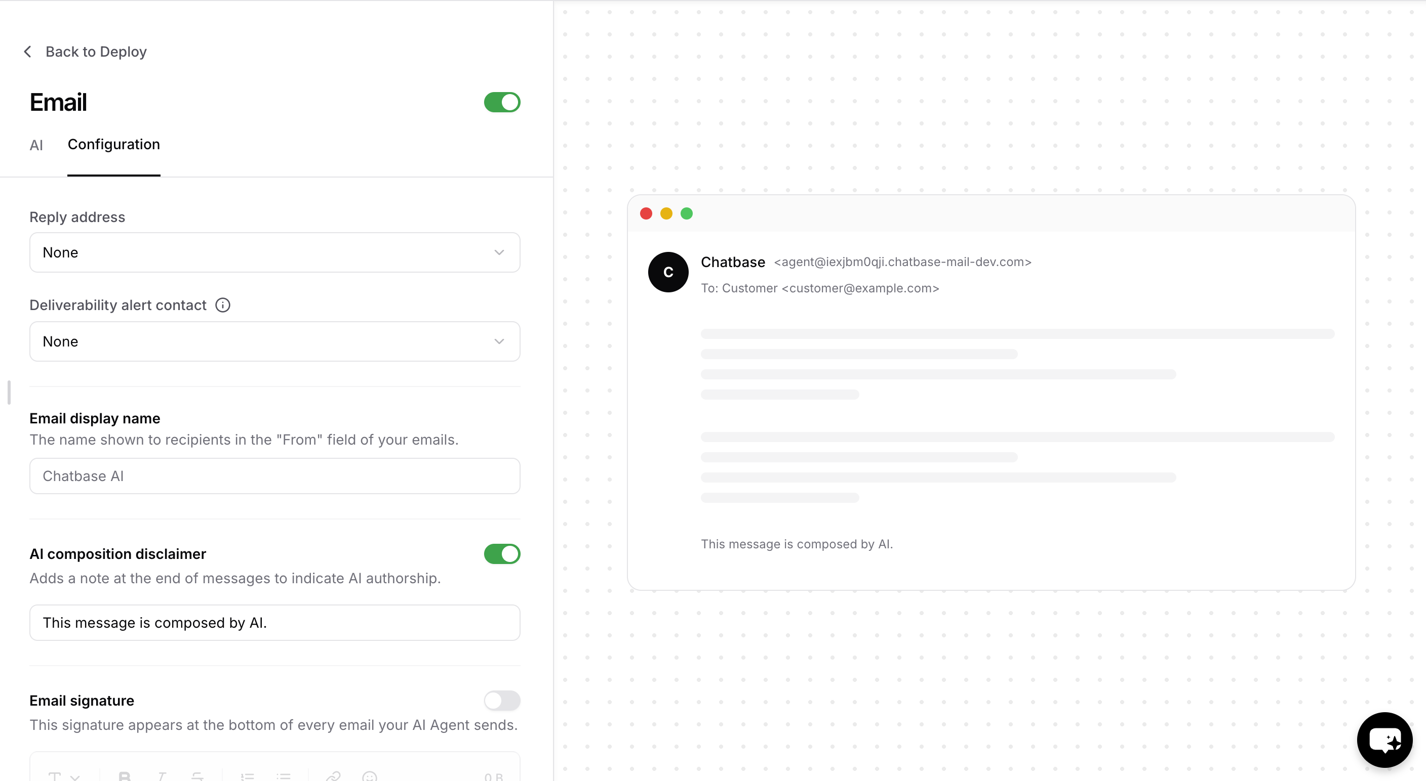 Email configuration options