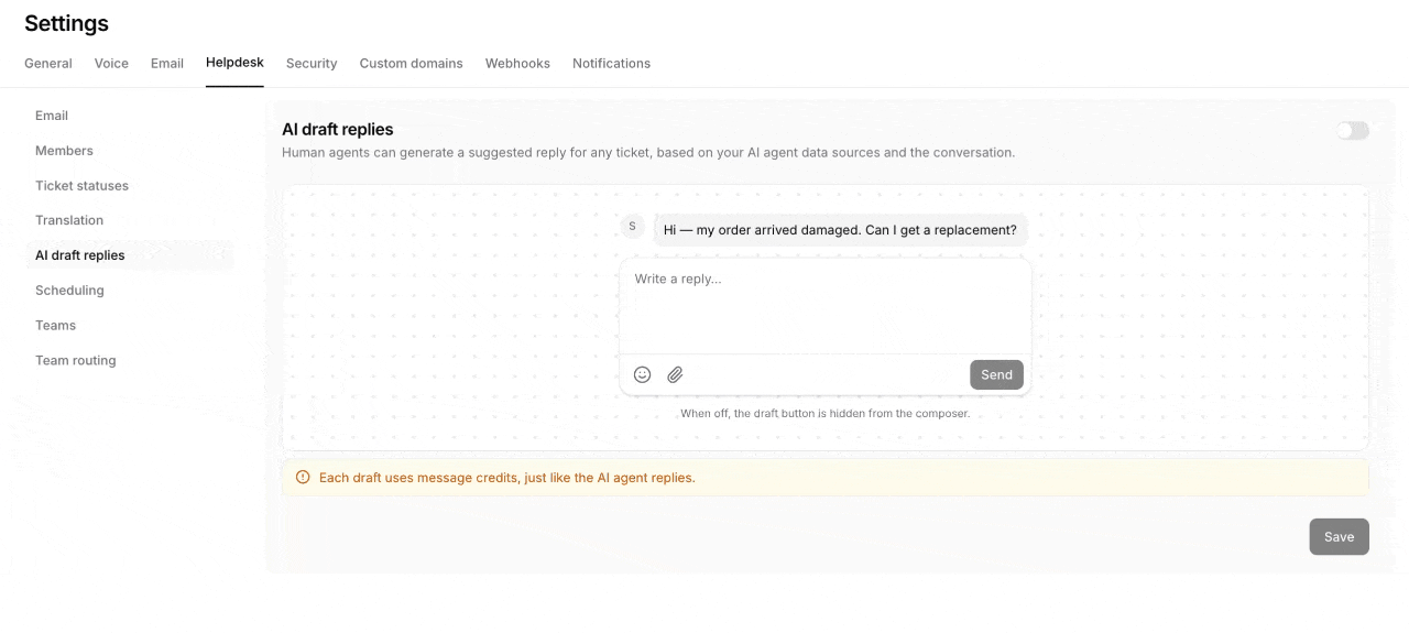 AI compose dropdown menu with formatting, tone, and translation options
