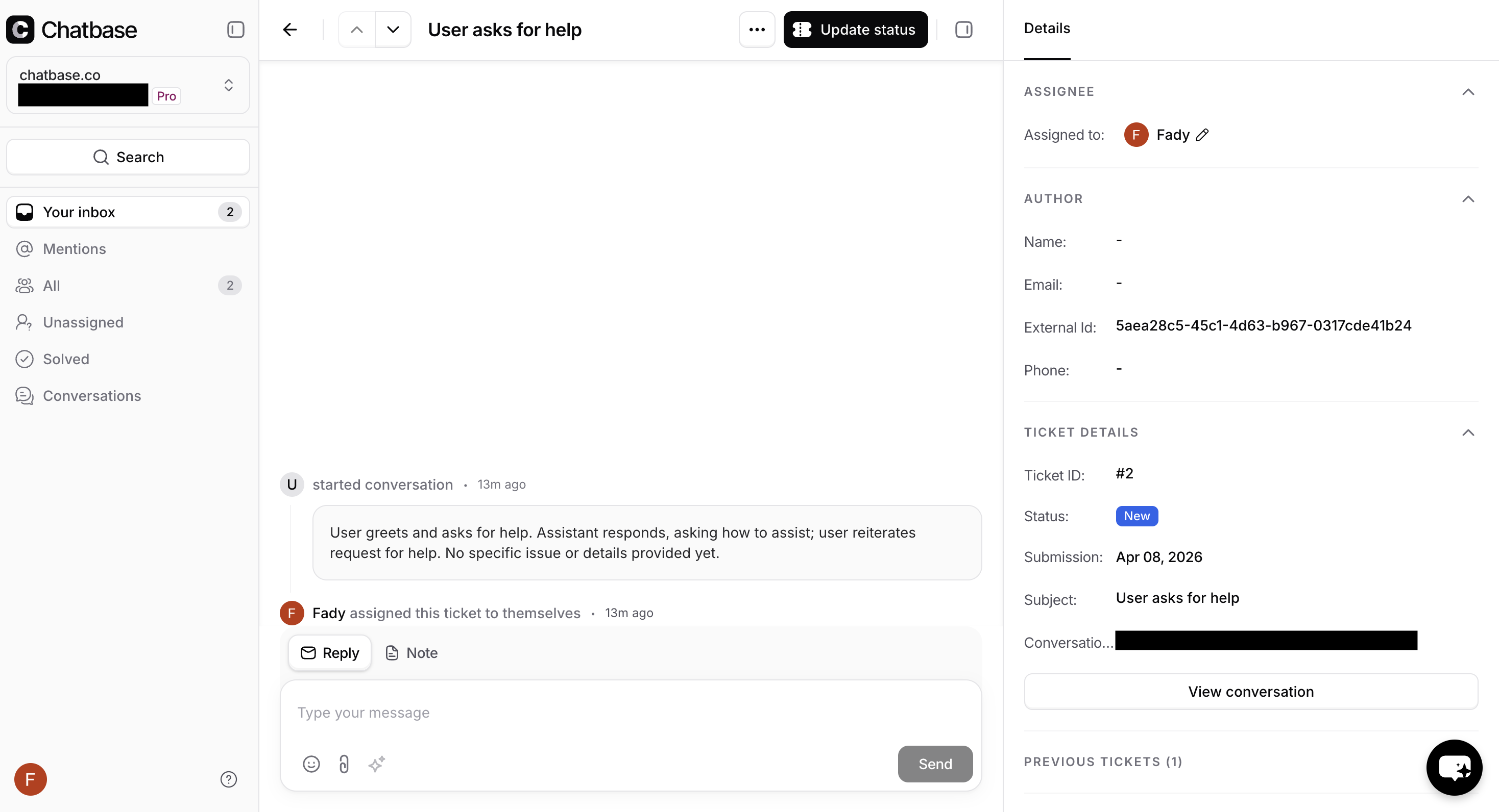 Help desk ticket created from a taken-over conversation