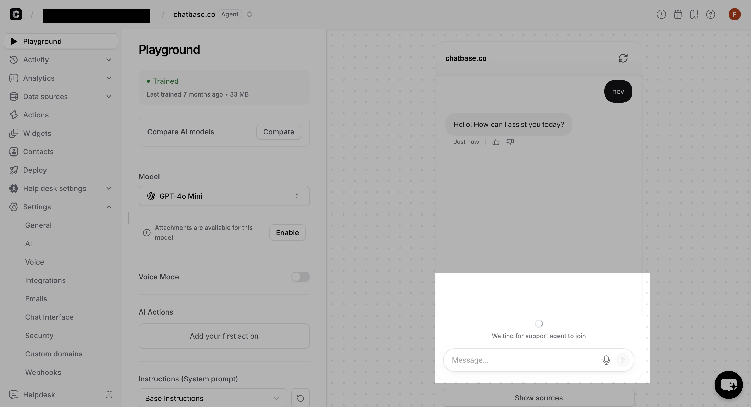 Waiting for support agent to join spinner shown to the customer
