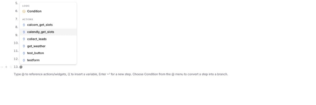Referencing an action in a step with @