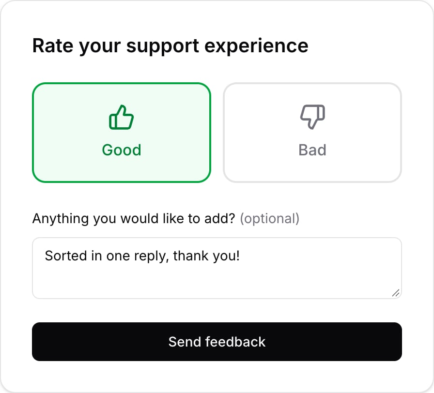 The survey page with Good selected and an optional comment