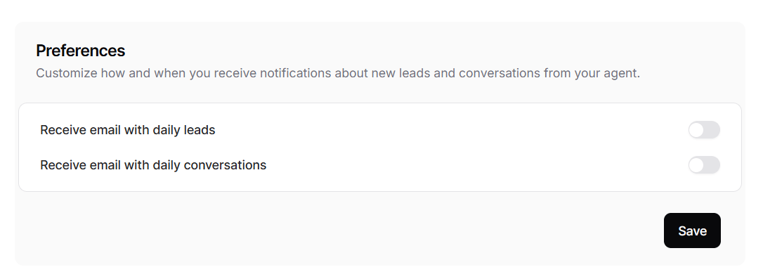 Notifications - Receive emails with your daily leads and conversations