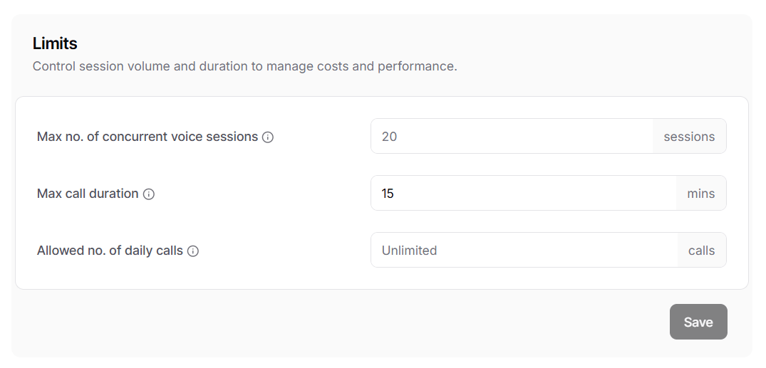 Voice limits settings
