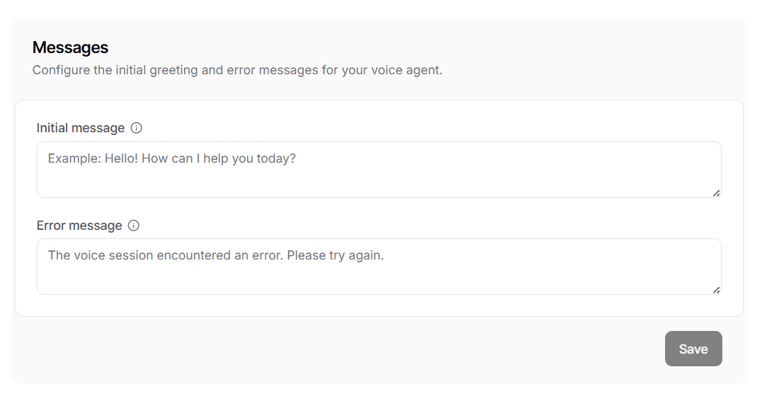 Voice messages settings