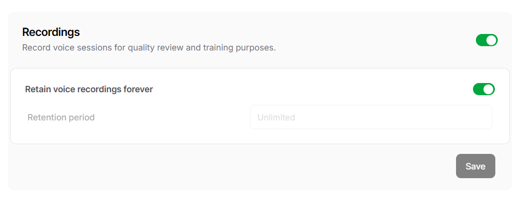 Voice recordings settings