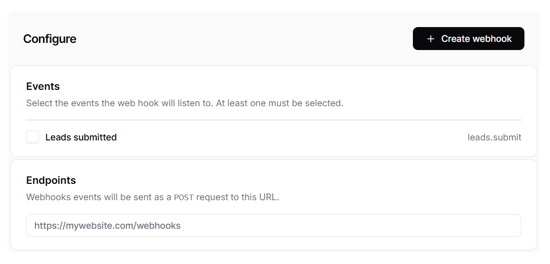 Webhooks configuration