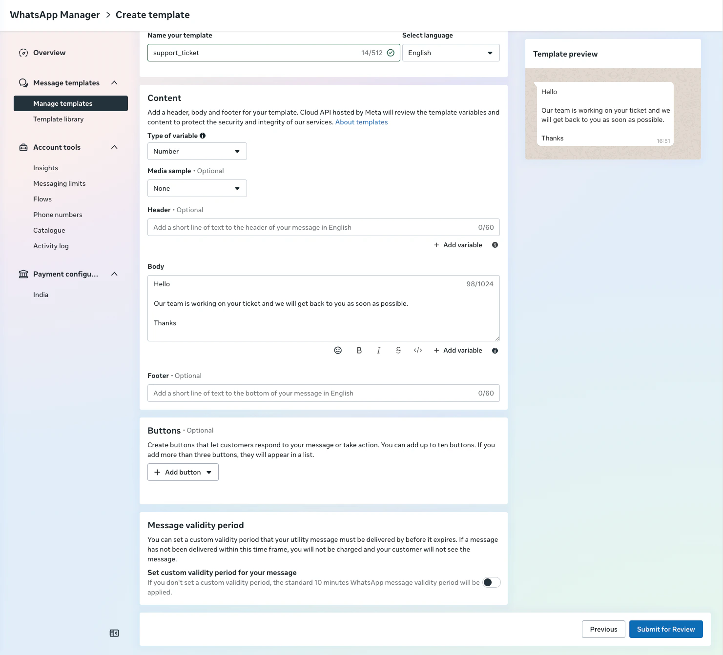 Submit template for review