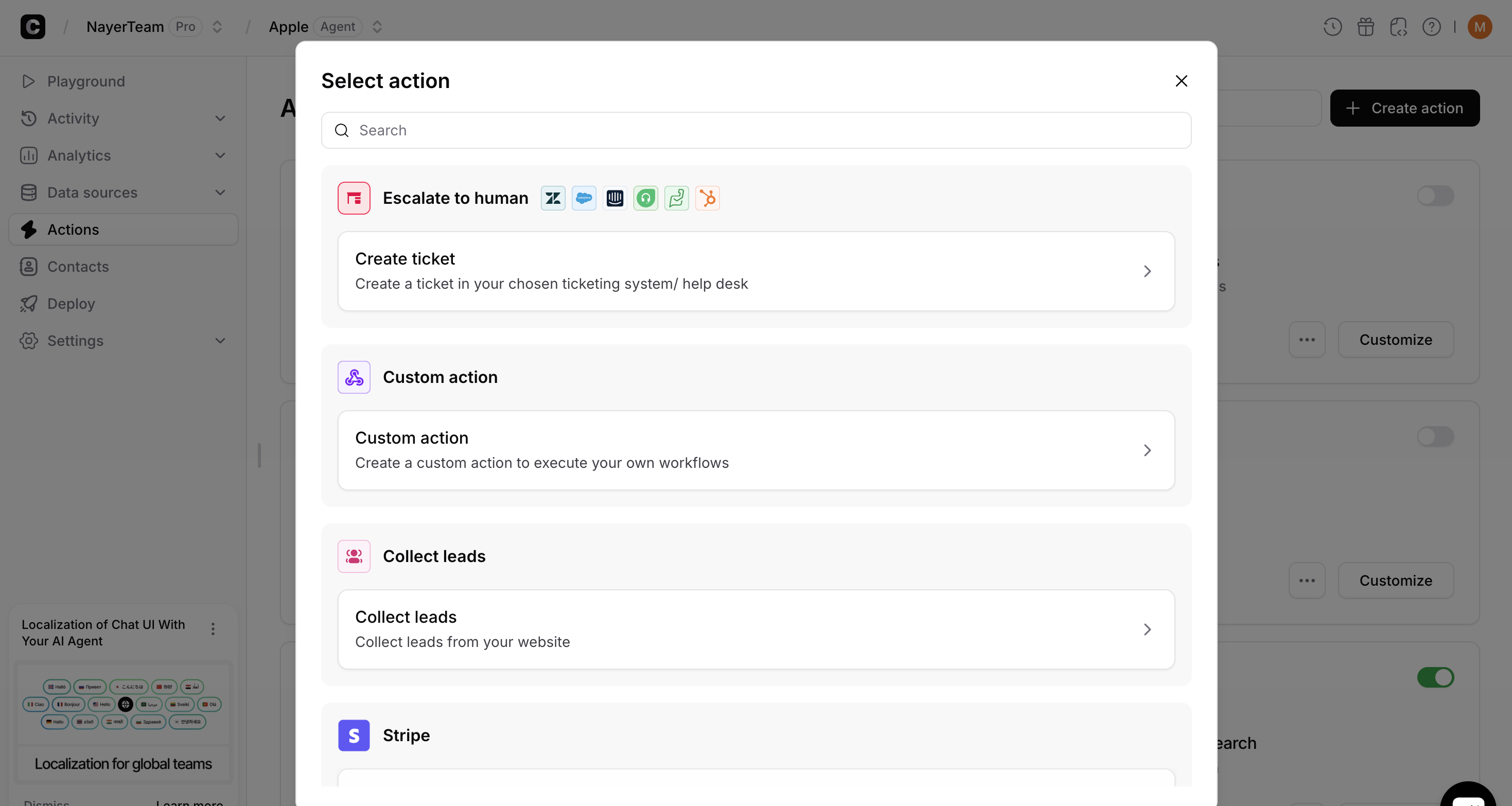 Create ticket action