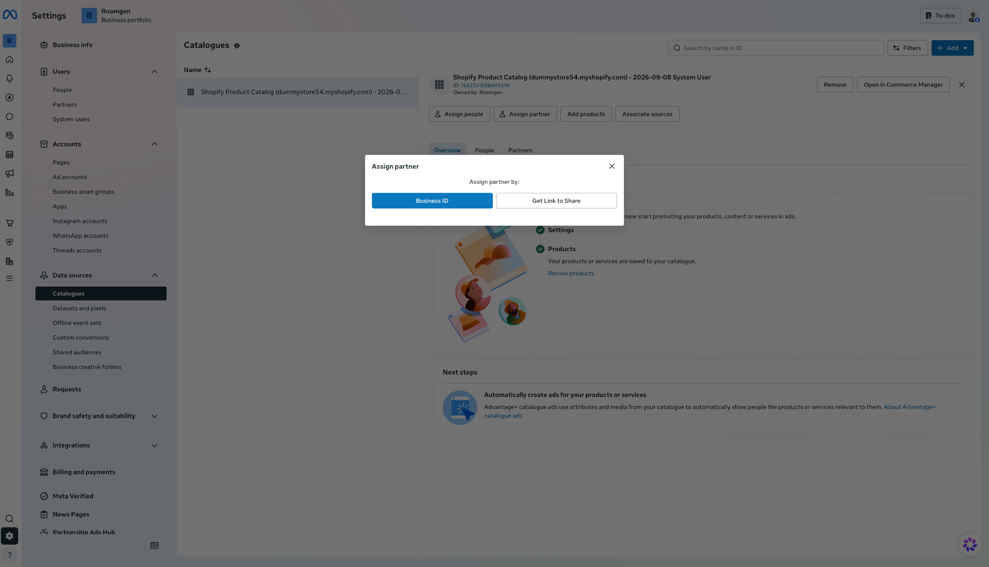 Assign partner dialog with Business ID option