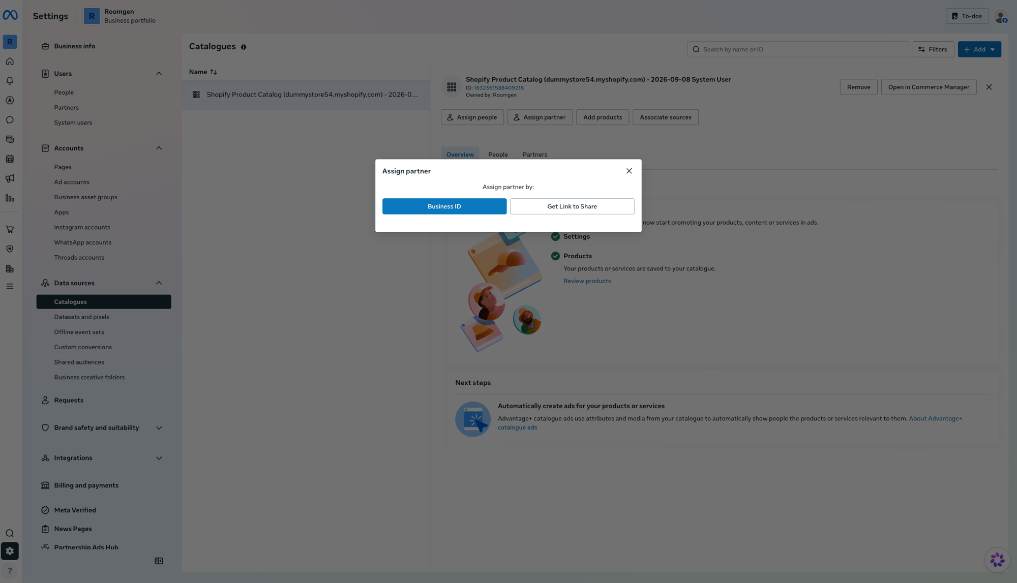 Assign partner dialog with Business ID option