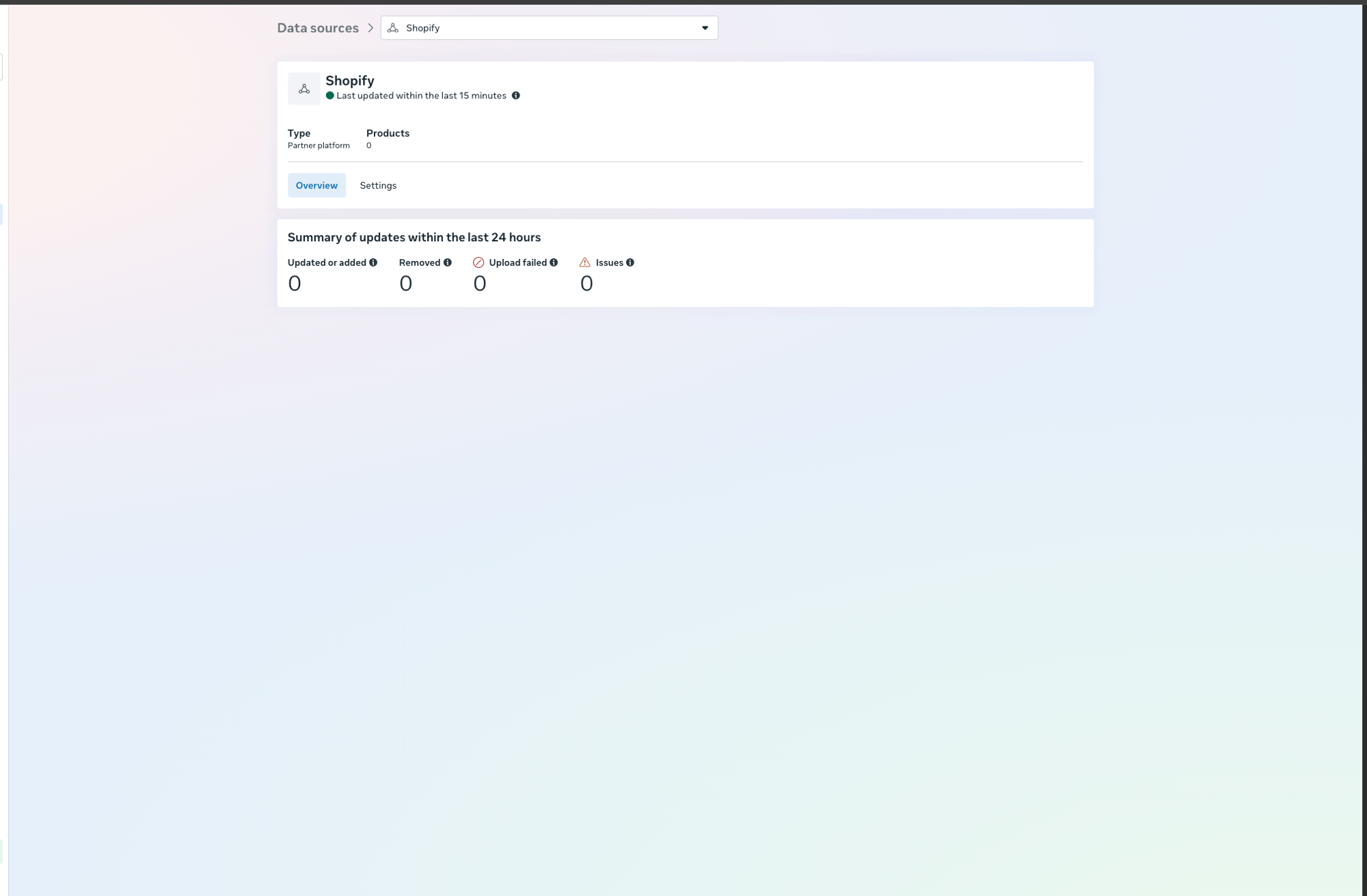 Commerce Manager showing 0 products