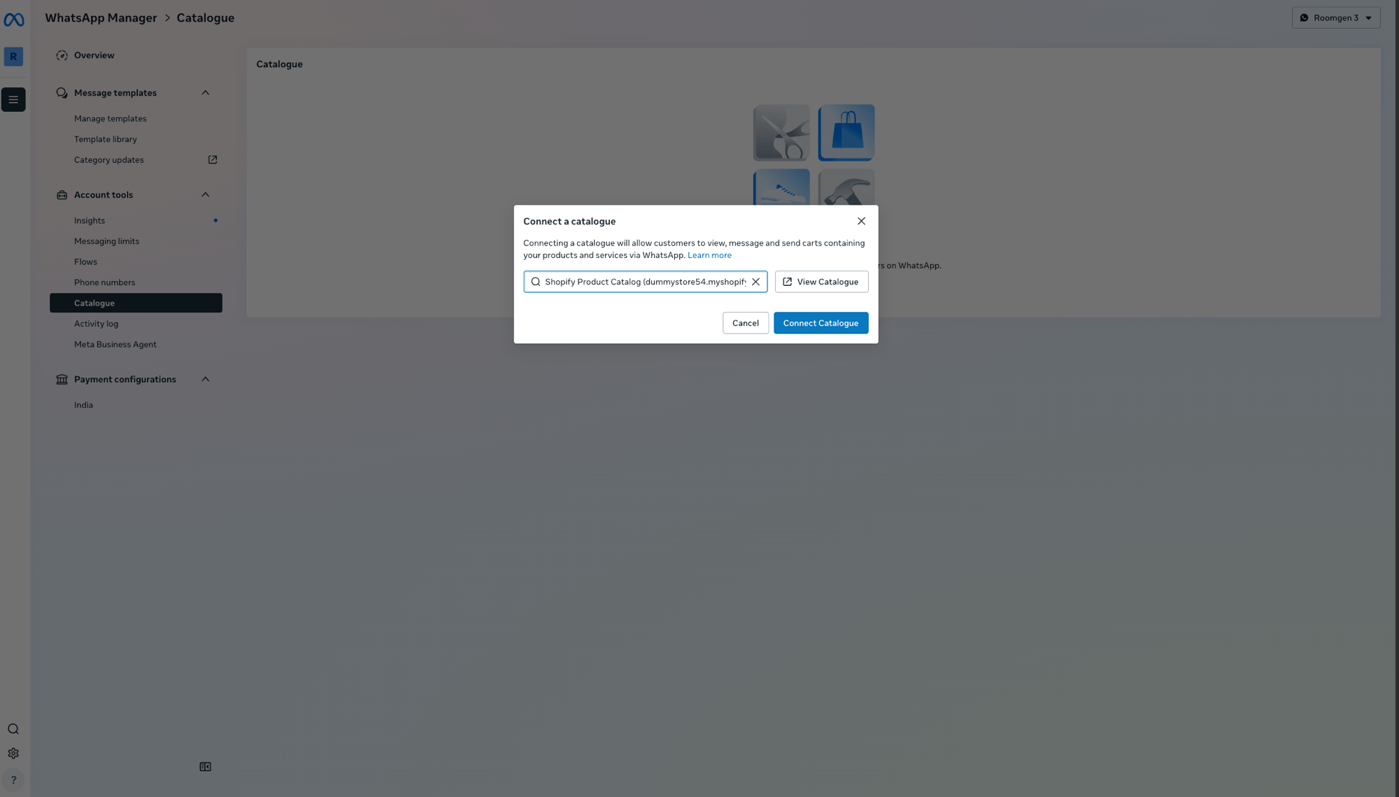 Connect a catalogue dialog with catalog selected