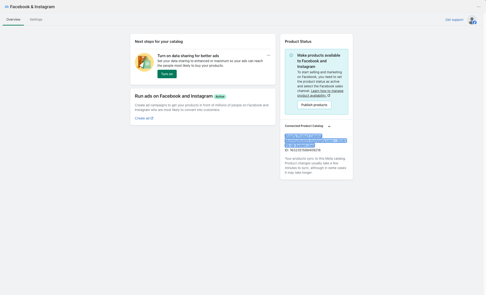 Connected Product Catalog section