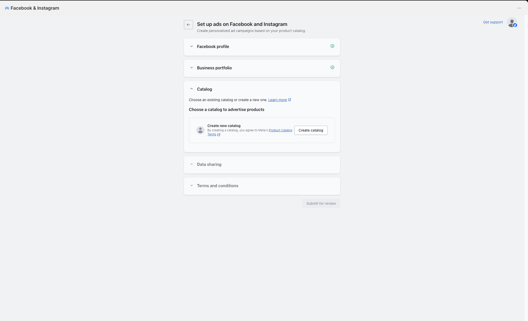 Create catalog in Meta