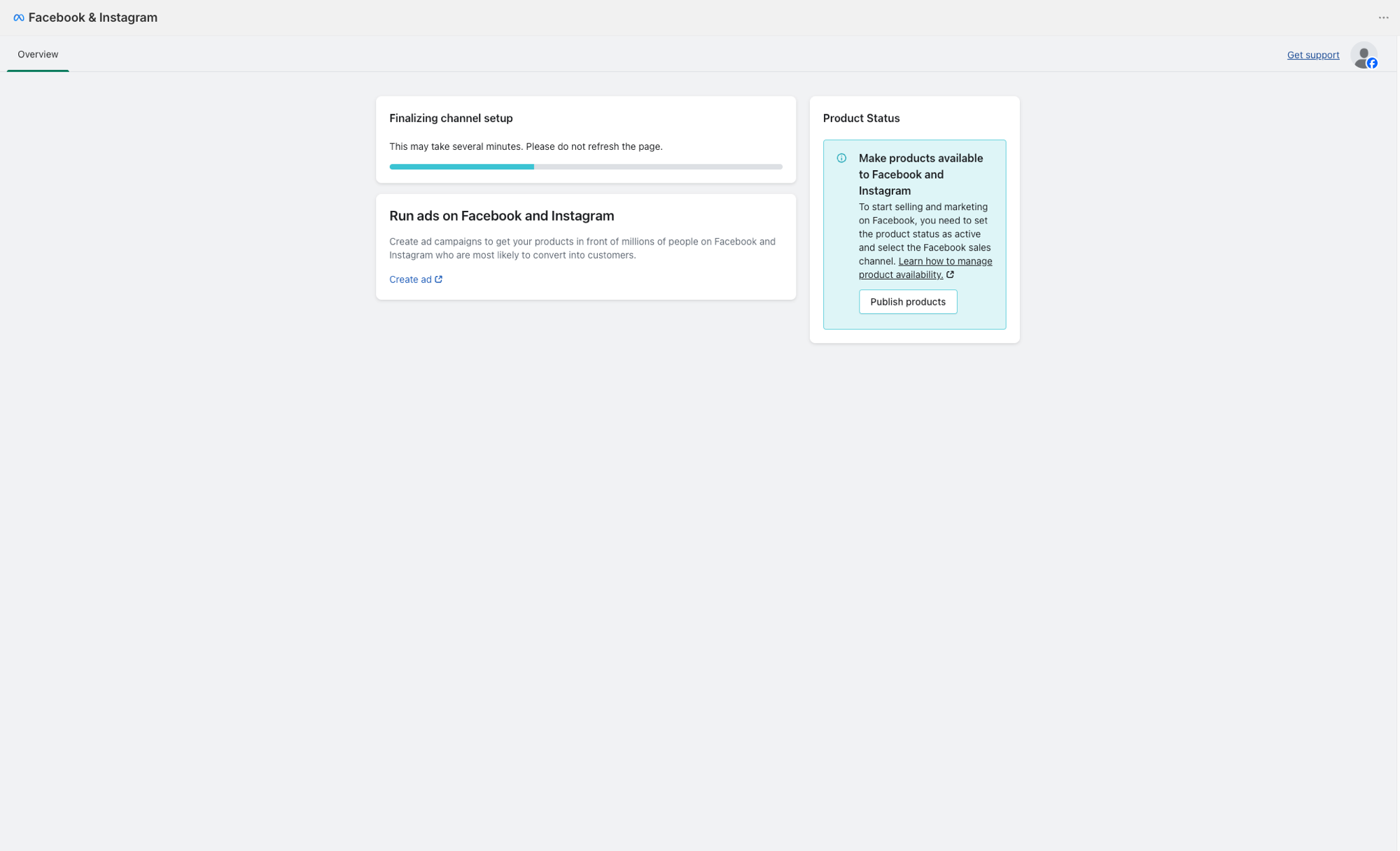 Finalizing channel setup progress bar