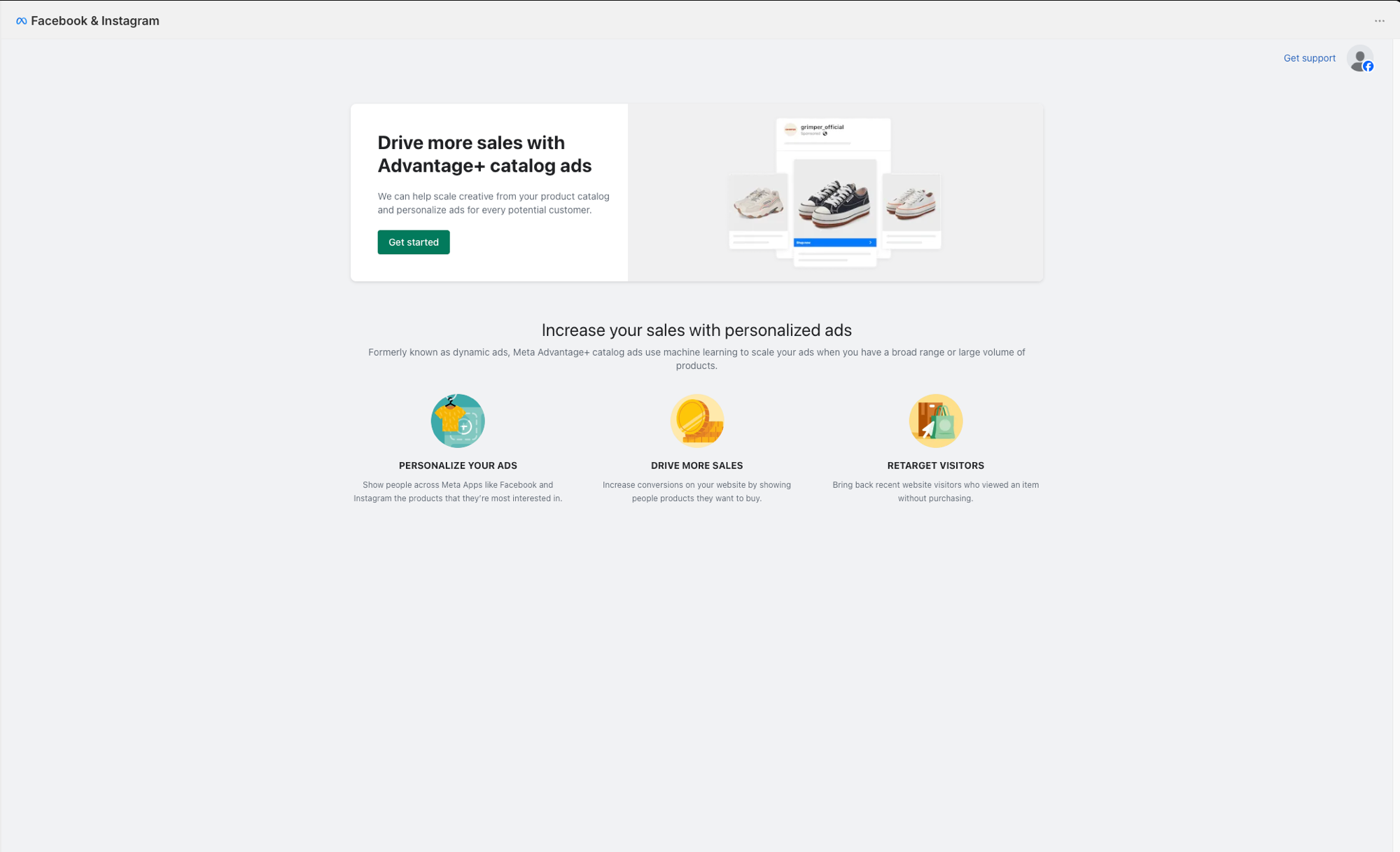 Facebook & Instagram Get started page