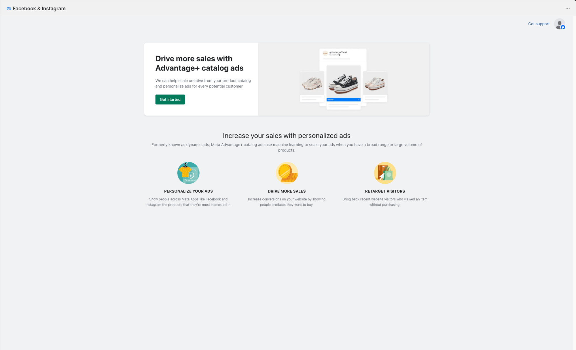 Facebook & Instagram Get started page