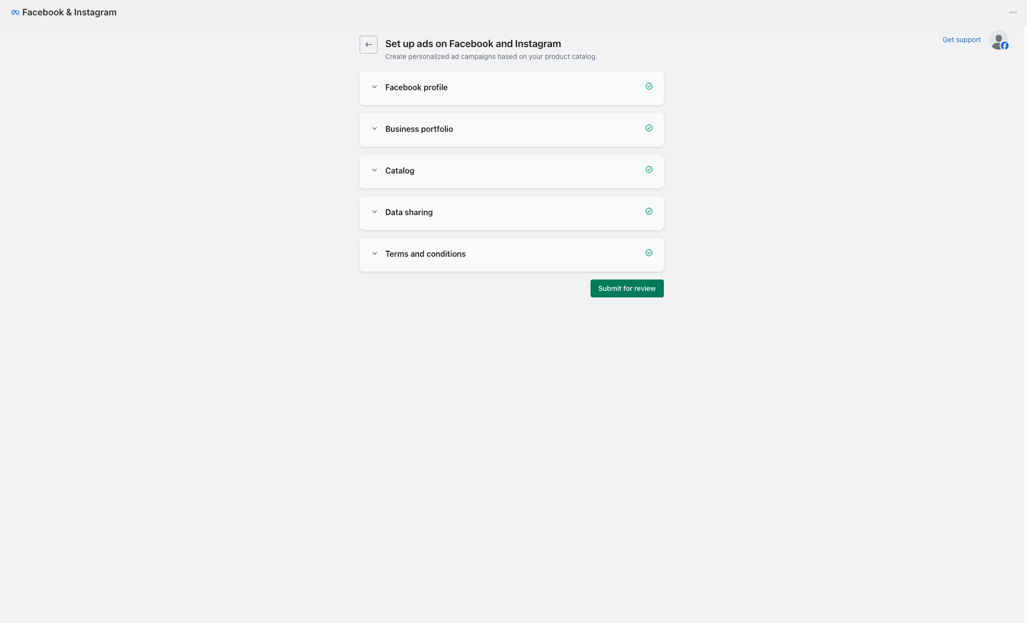 All sections complete, submit for review