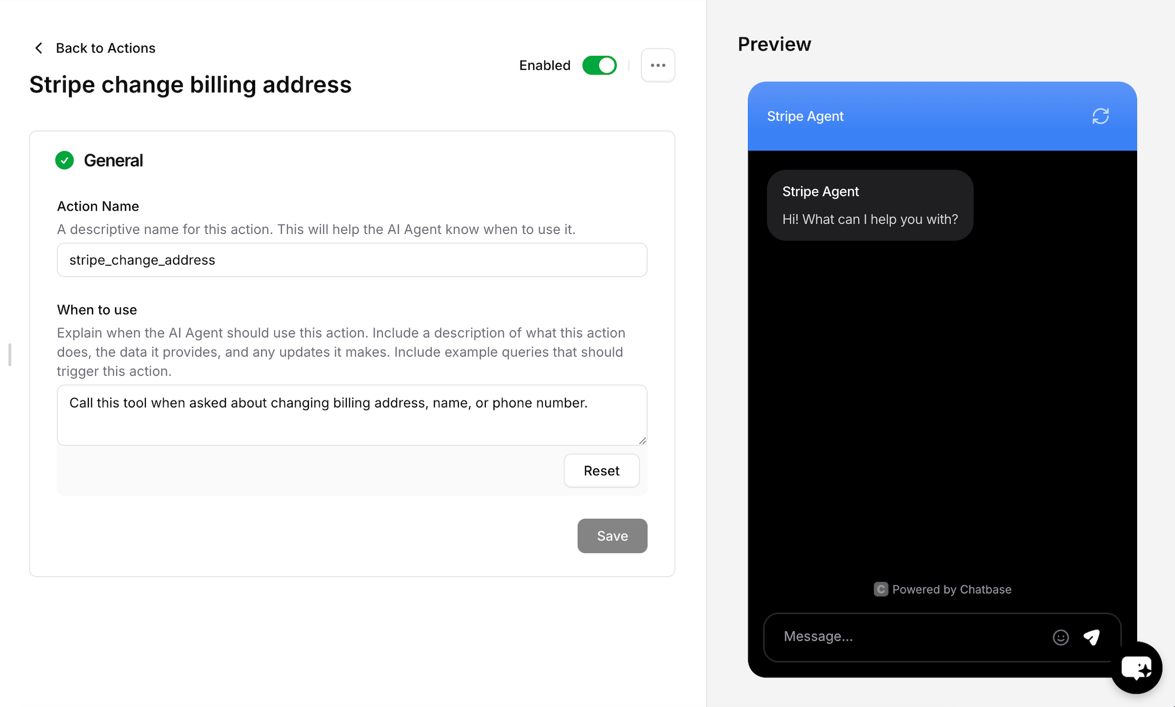 Selecting change billing address action