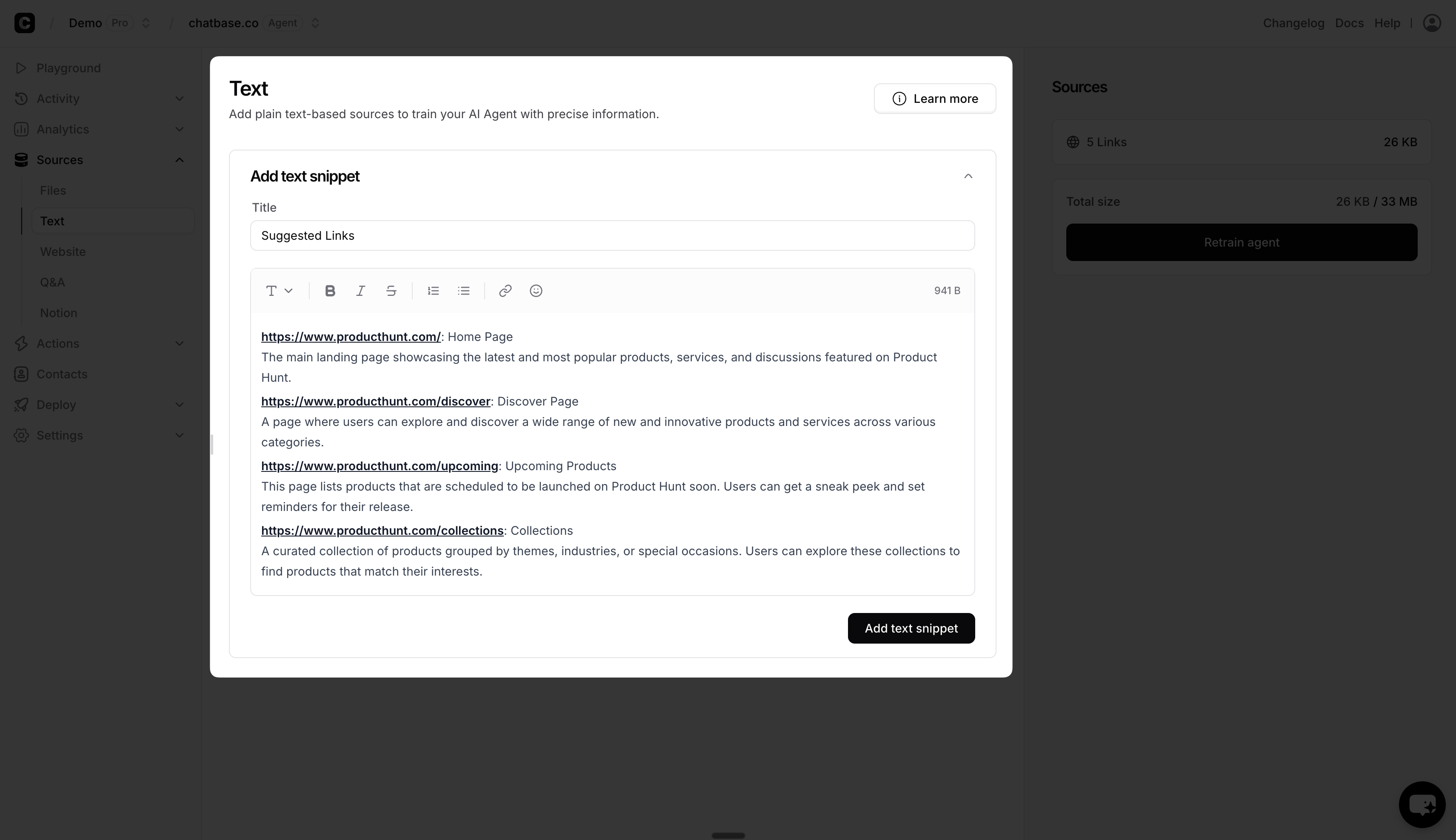 Adding suggested URLs to the training data.