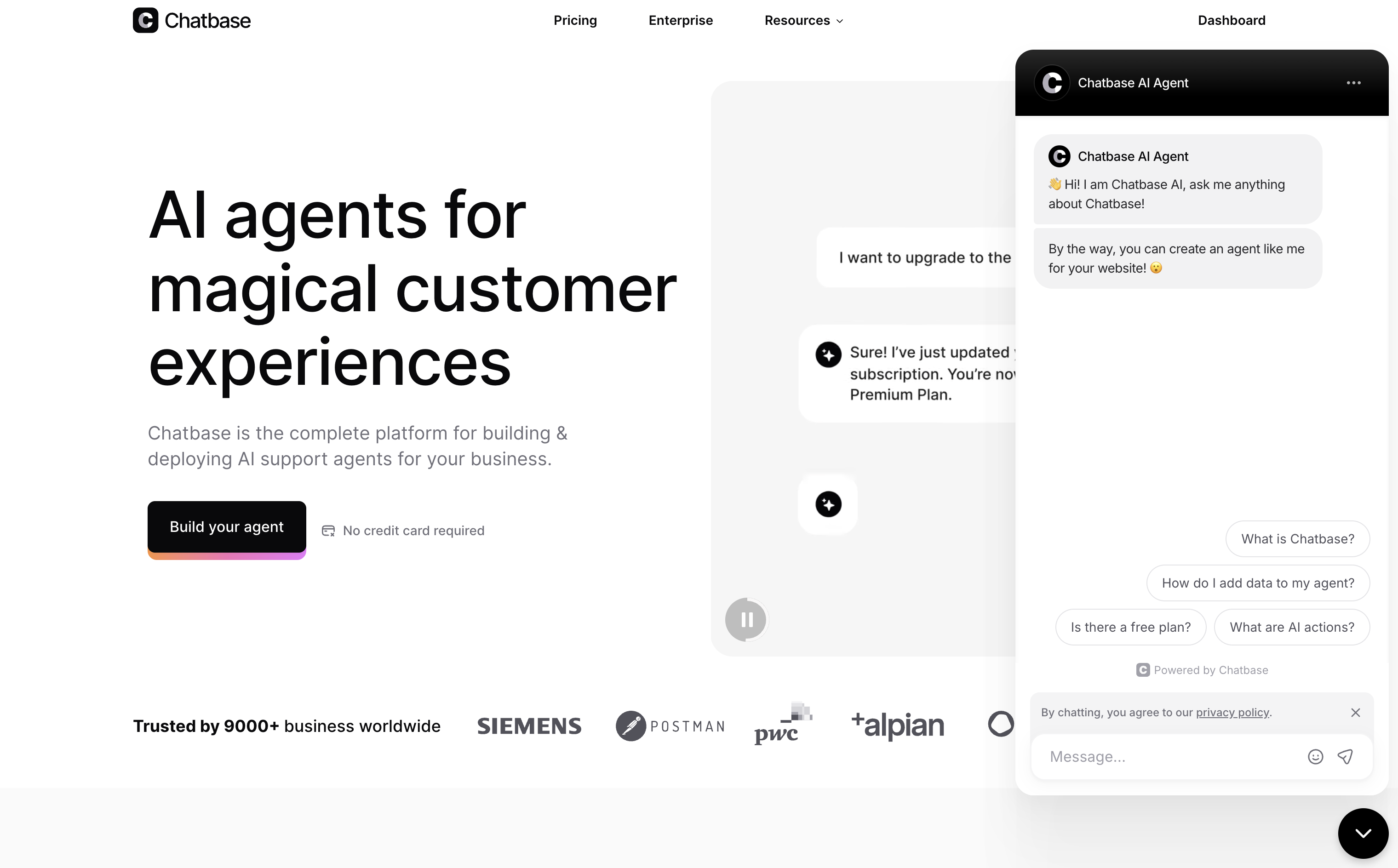Live AI Agent chat bubble on a website