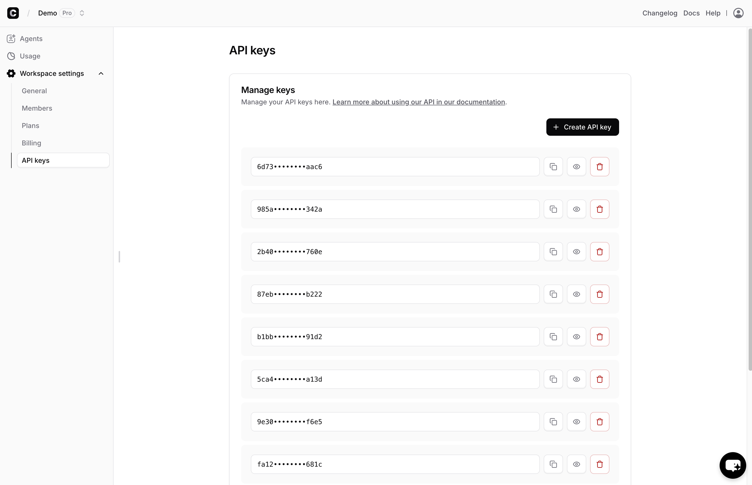 Team Settings API Keys