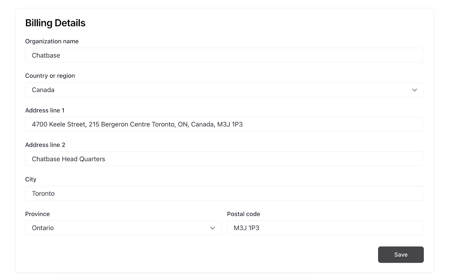 Team Settings Billing Details