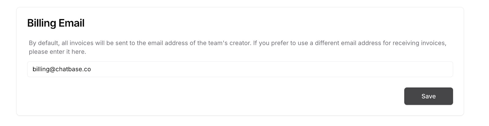 Team Settings Billing Email