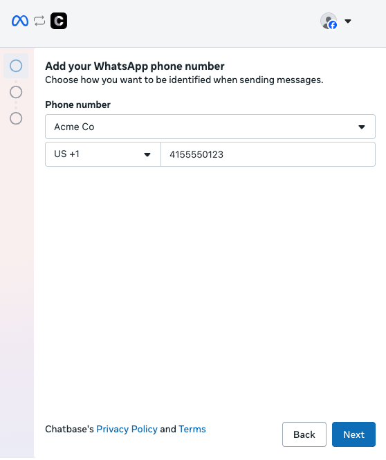 The Add your WhatsApp phone number screen
