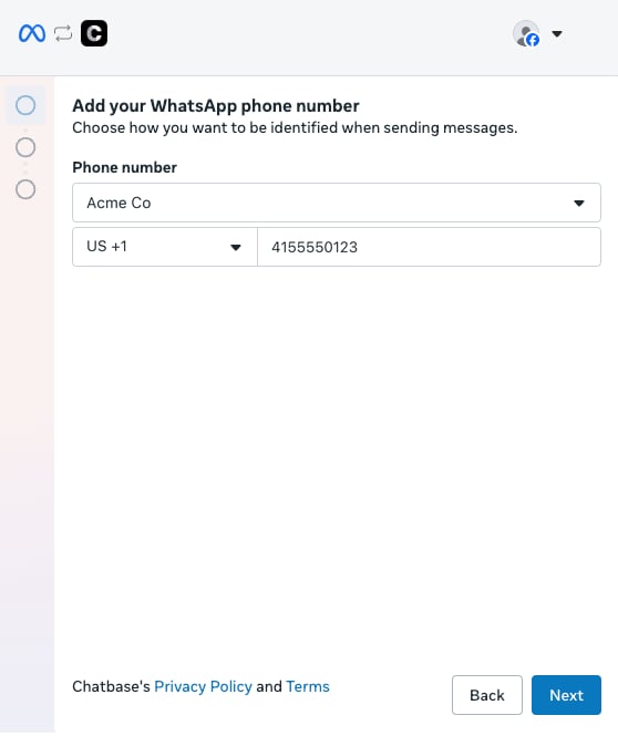 The Add your WhatsApp phone number screen