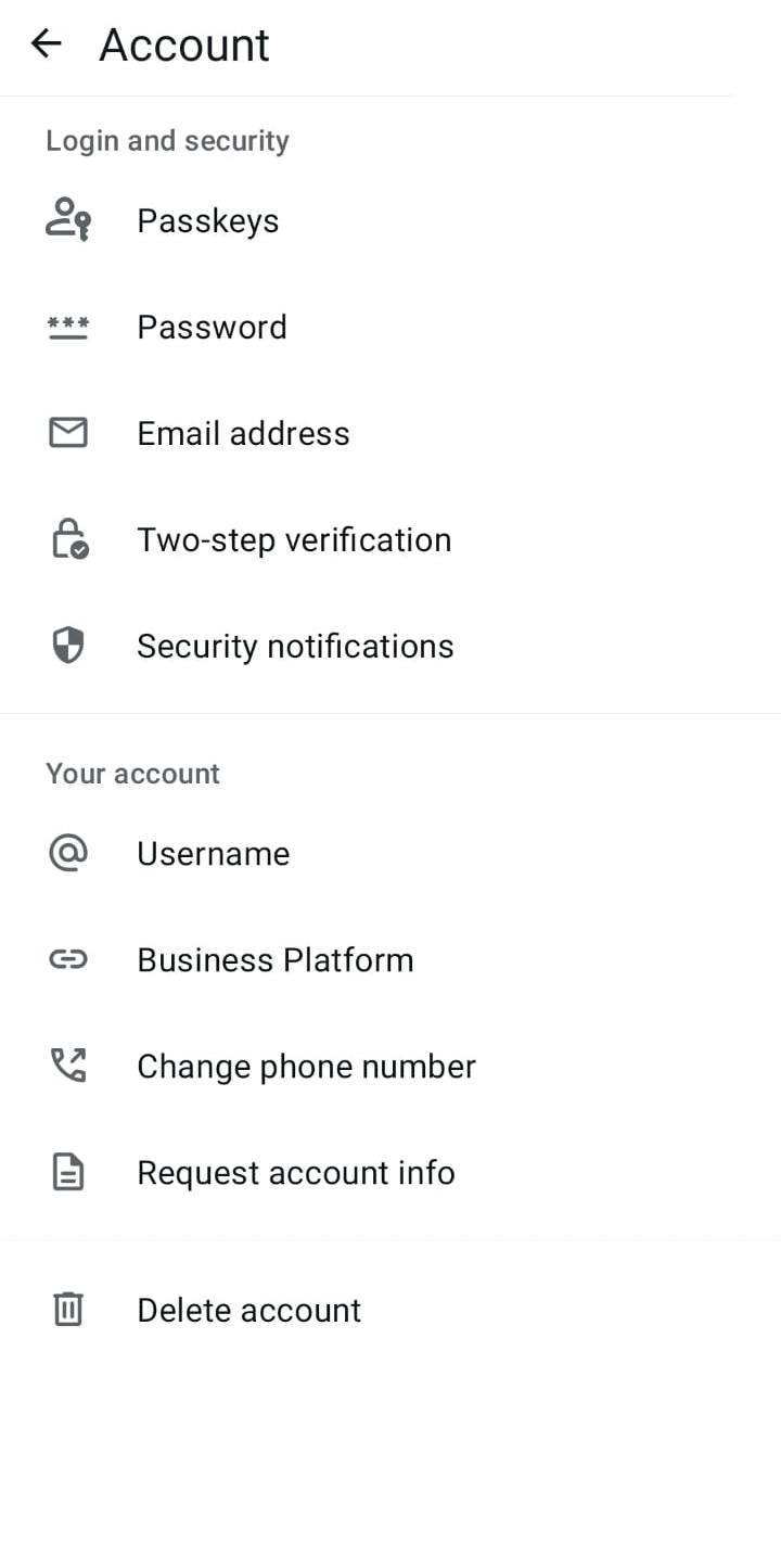 Business Platform in the Account settings of the WhatsApp Business app