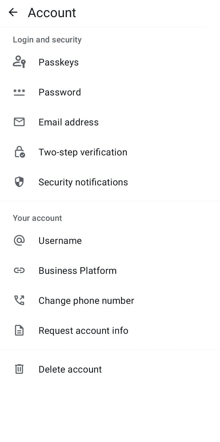 Business Platform in the Account settings of the WhatsApp Business app