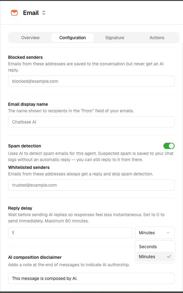 Reply delay configuration