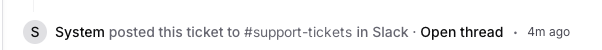 Ticket timeline event with an Open thread link to Slack