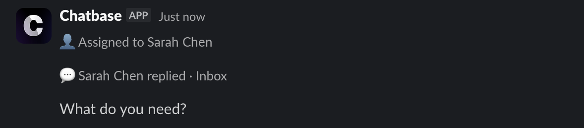 Ticket thread showing an assignee change and a reply sent from the inbox