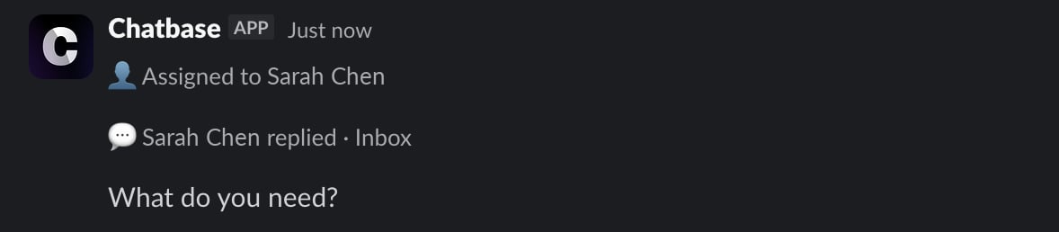 Ticket thread showing an assignee change and a reply sent from the inbox