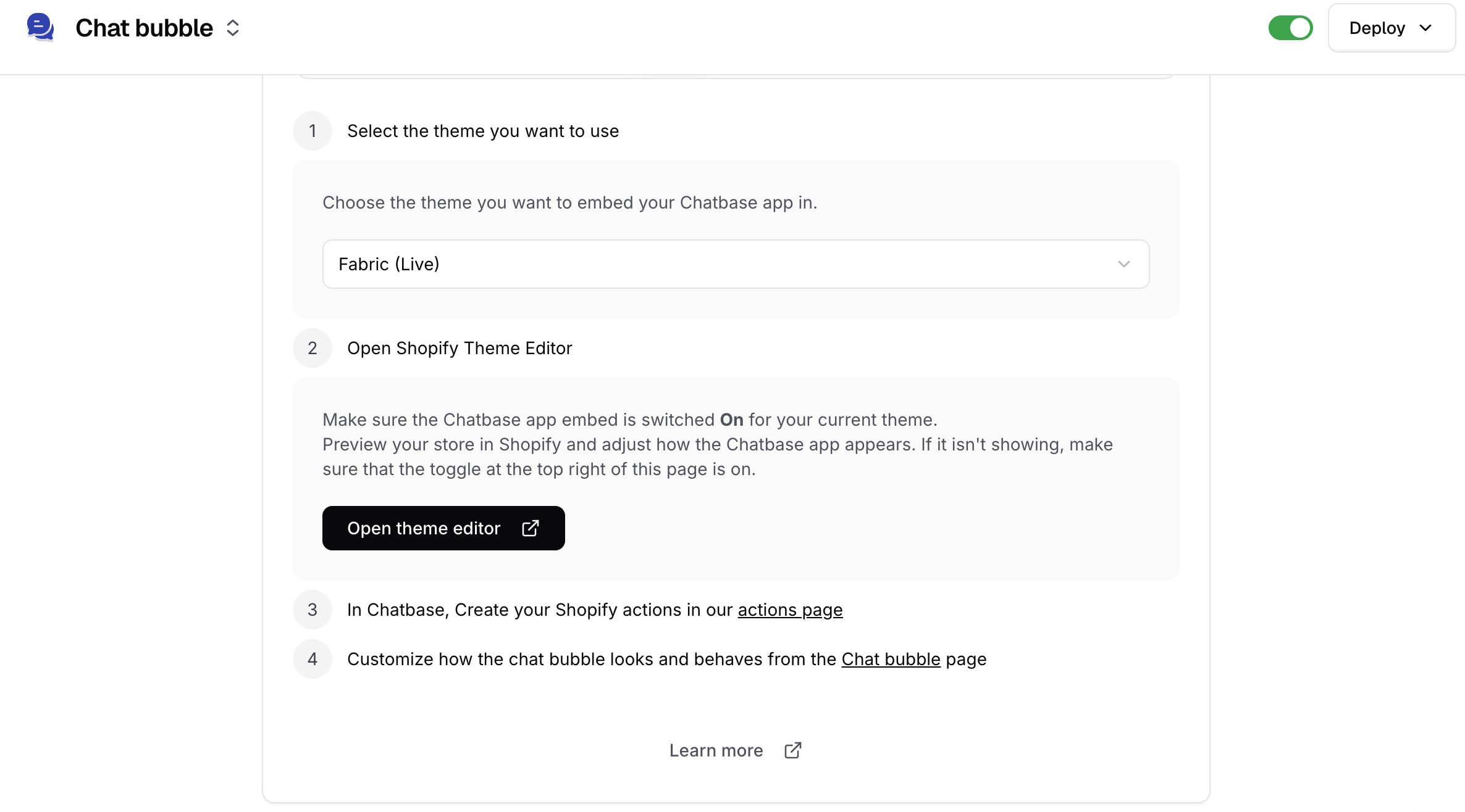 Choosing the live theme and opening the Shopify theme editor