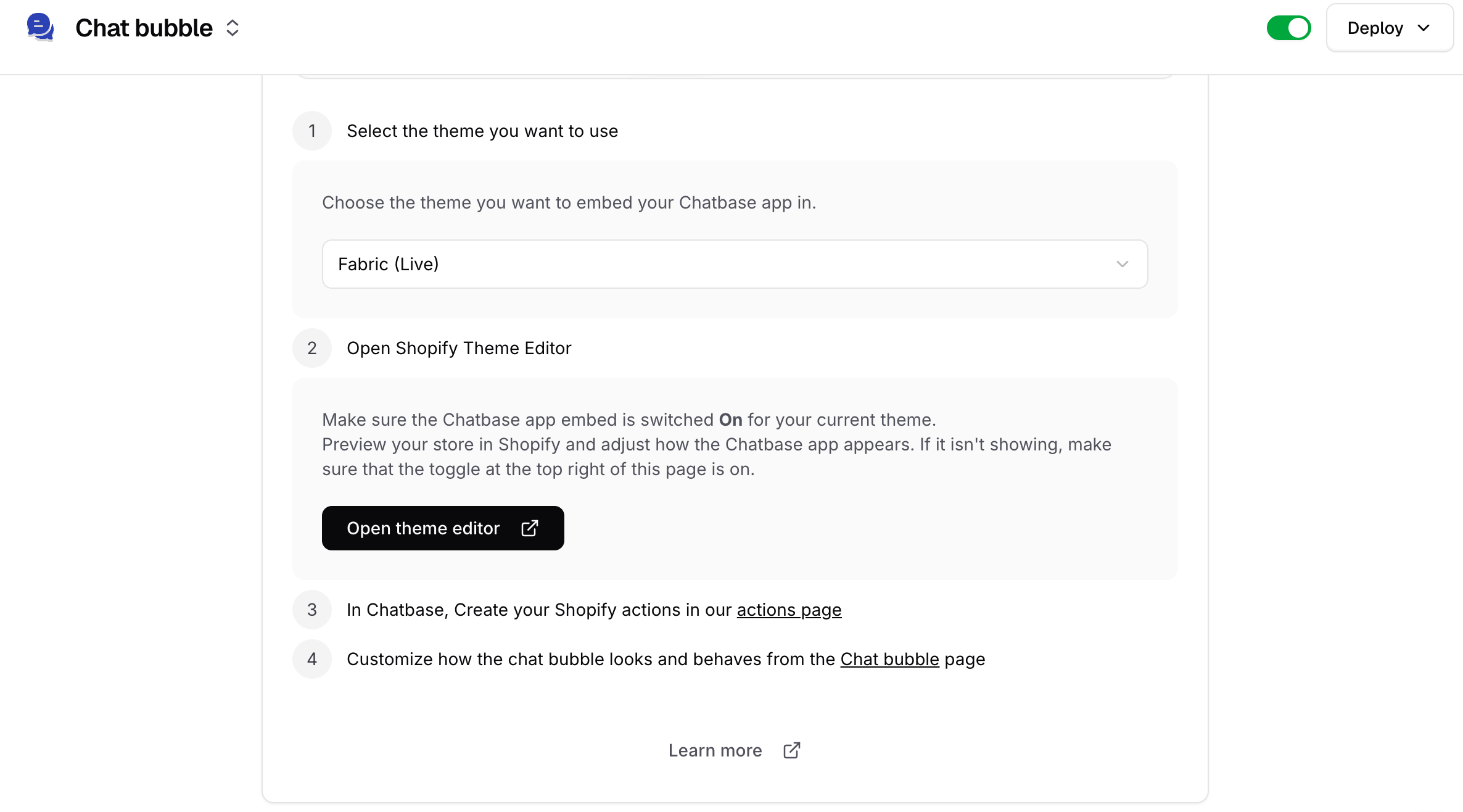 Choosing the live theme and opening the Shopify theme editor