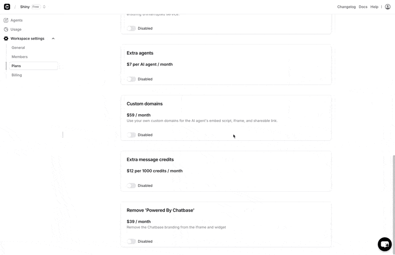 Team Settings Plans Addon Quantity