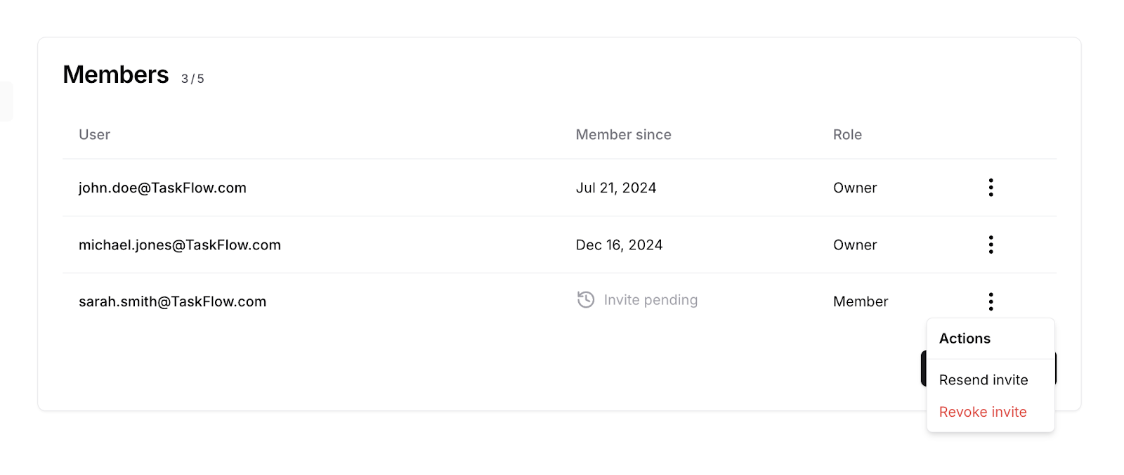 Team Settings Revoke Resend Invite