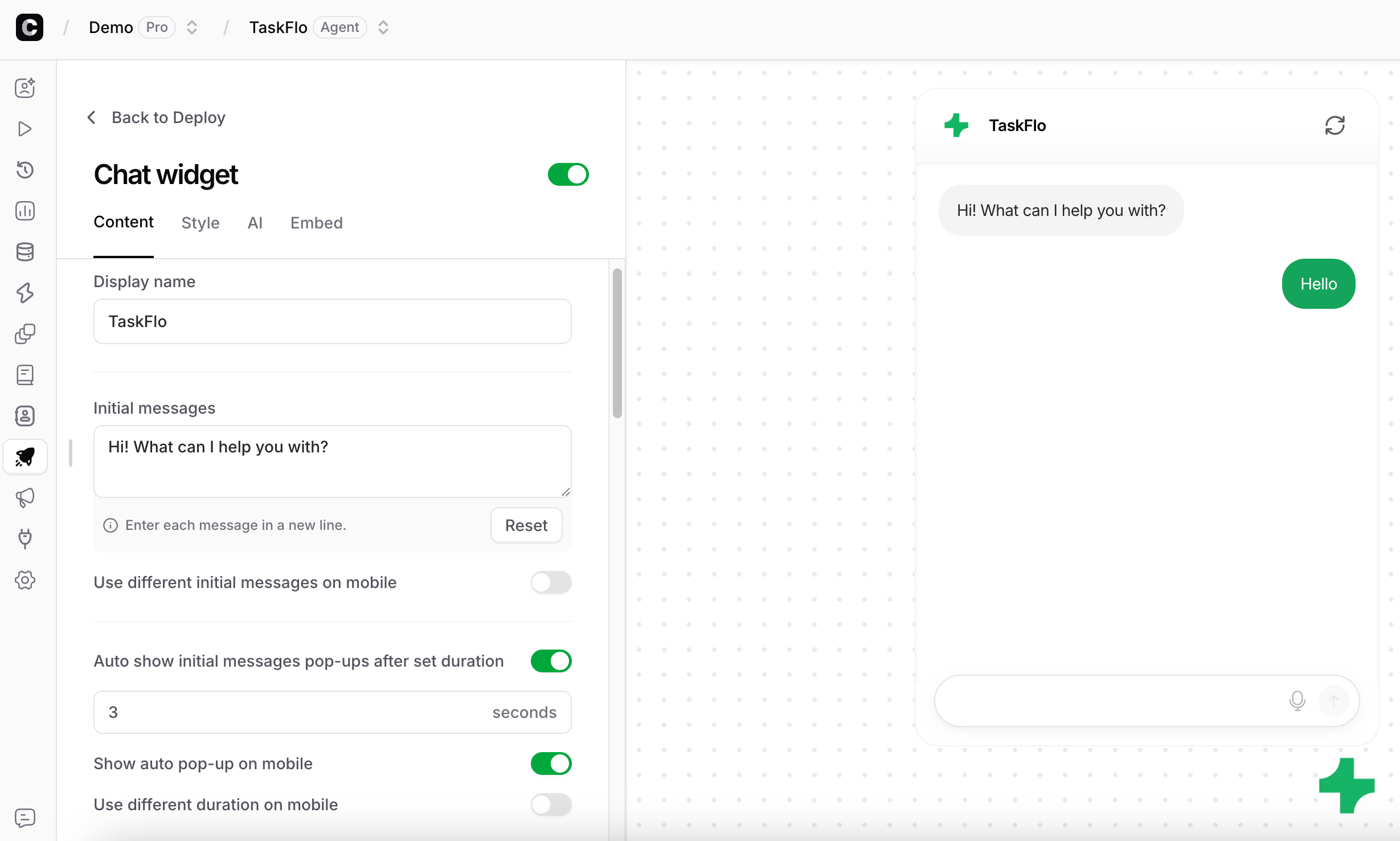 Chatbase Content Settings