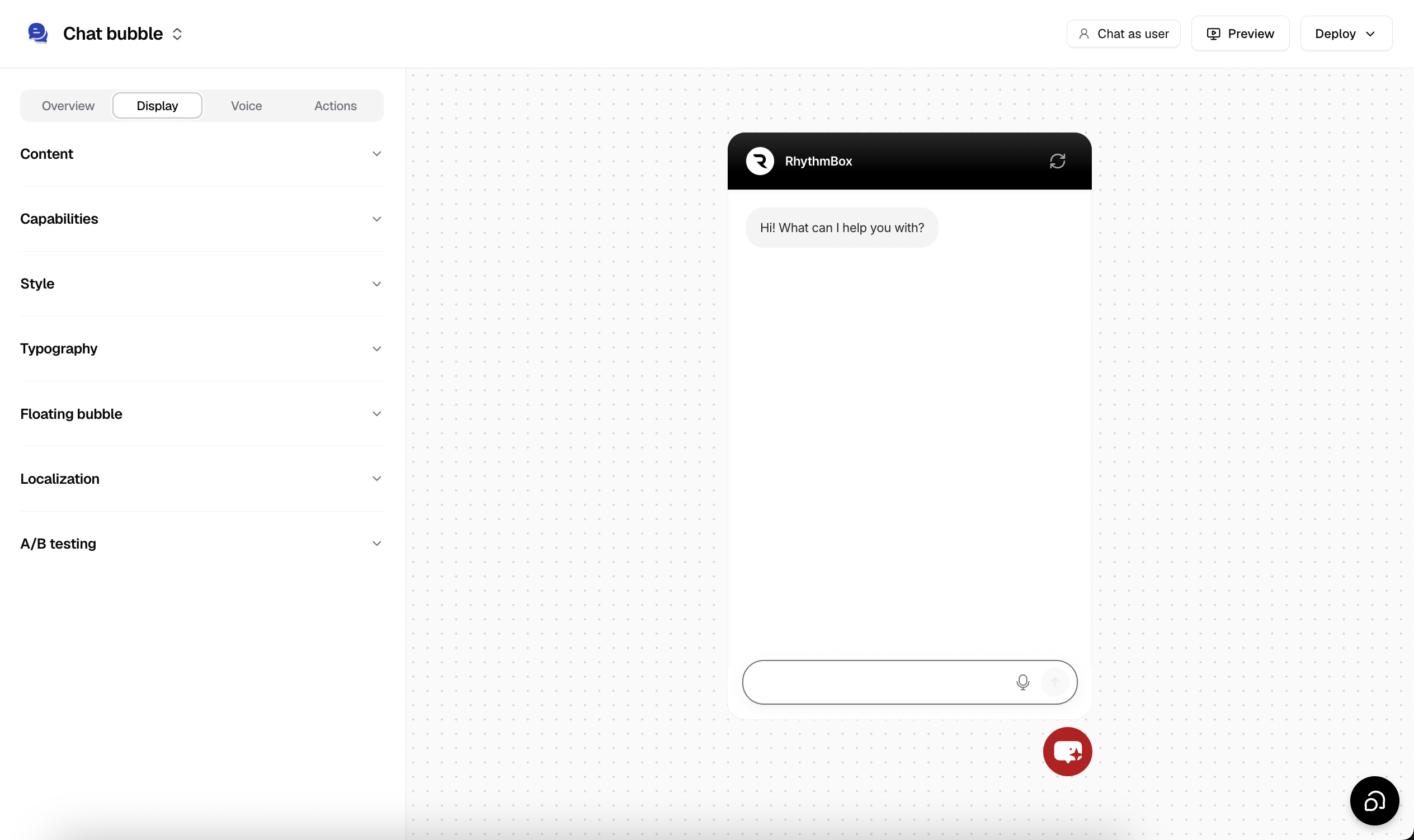 The Display tab content settings for the chat bubble