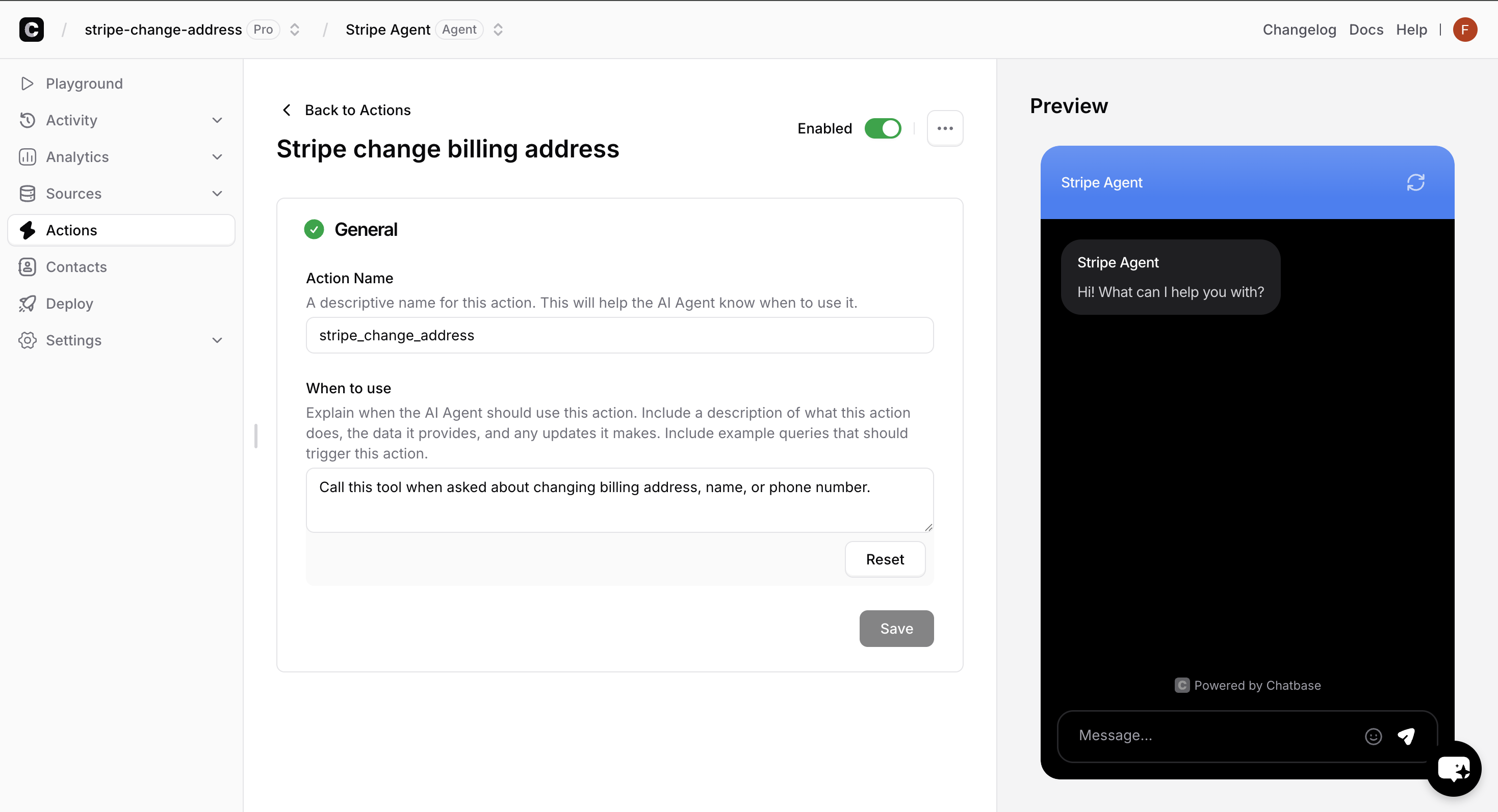 Selecting change billing address action