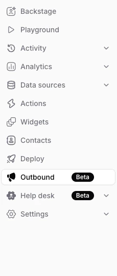 Outbound section in the dashboard sidebar