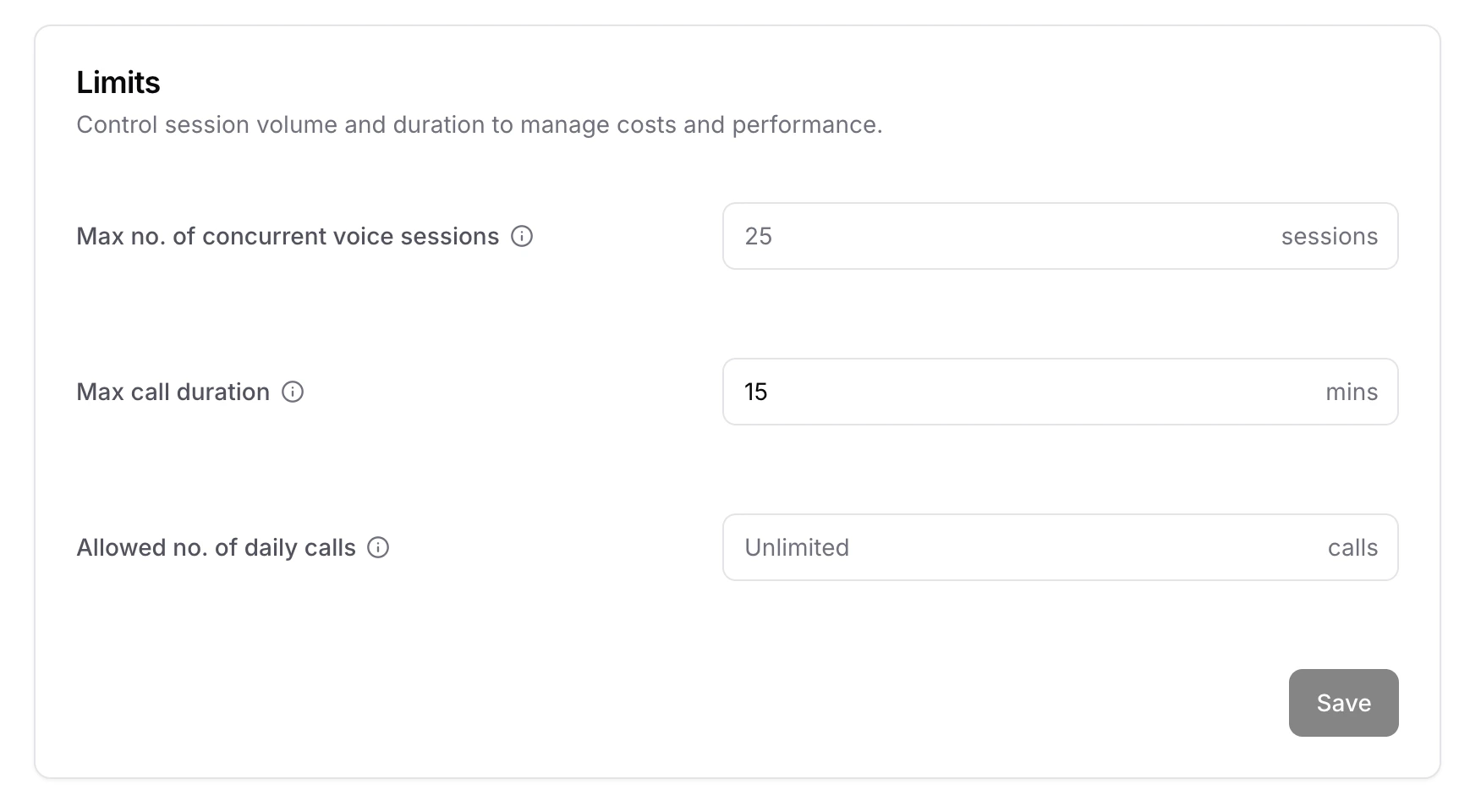 Voice limits settings