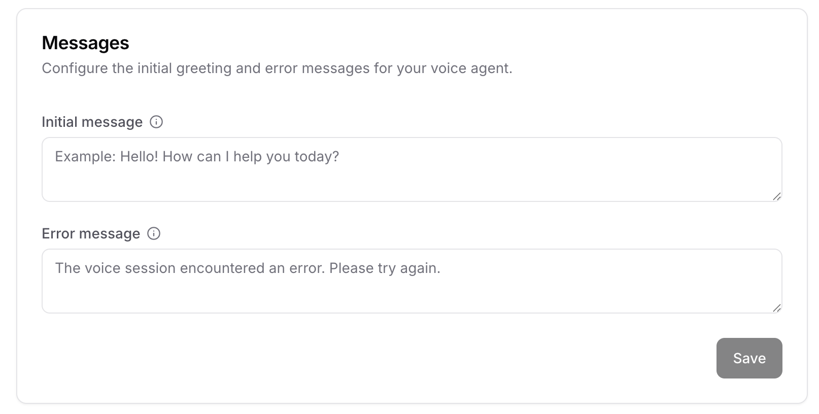 Voice messages settings