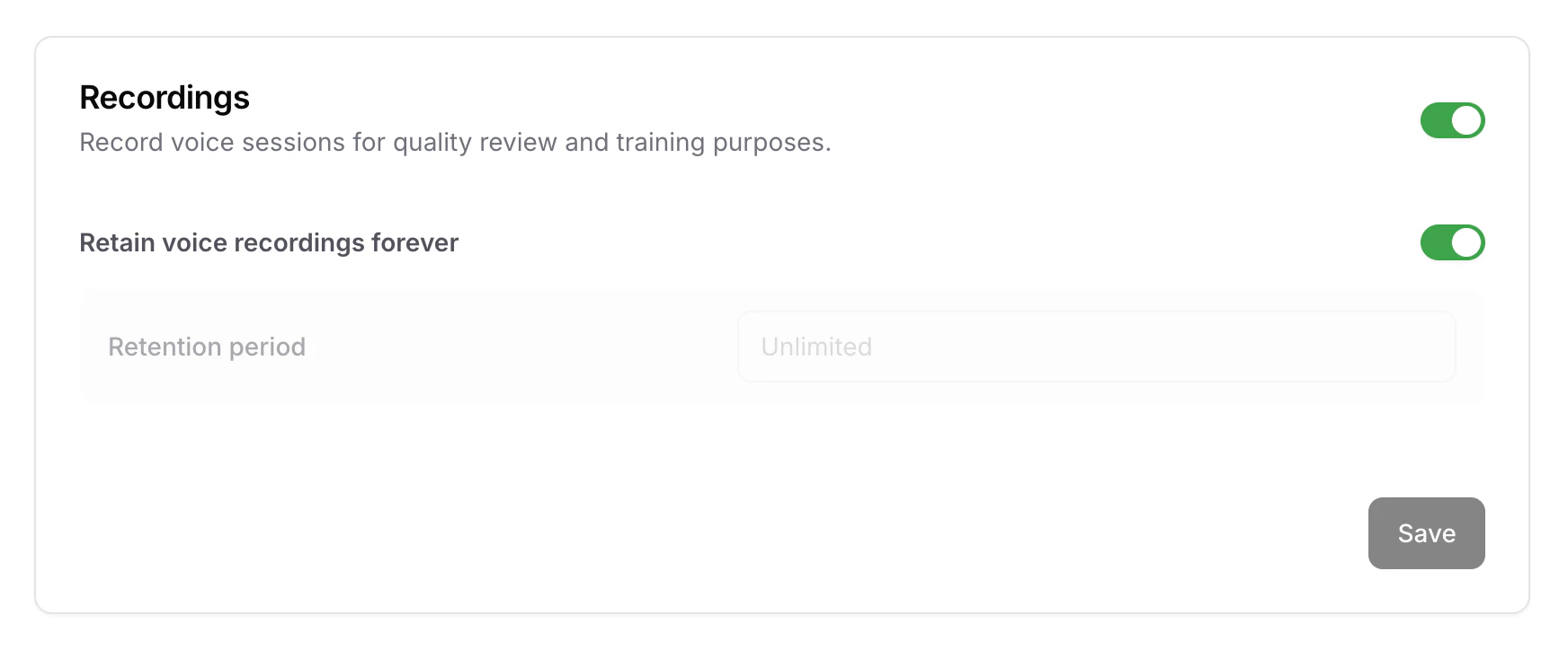 Voice recordings settings